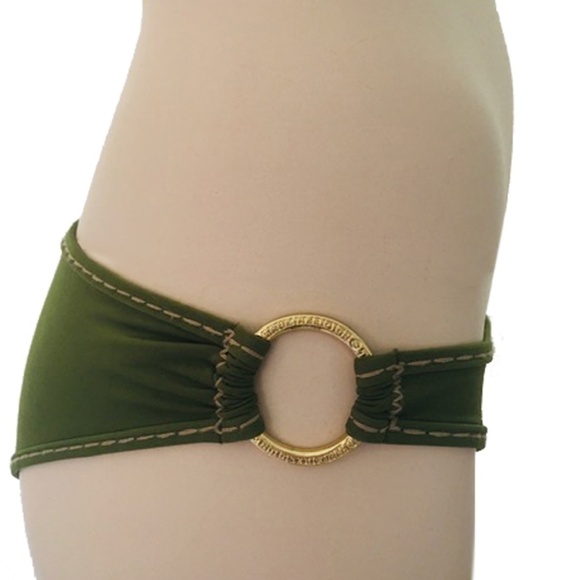 True RELIGION Bikini Bottom Super Ultra Low Rise Hipster Olive Green Metal Rings - Picture 5 of 11